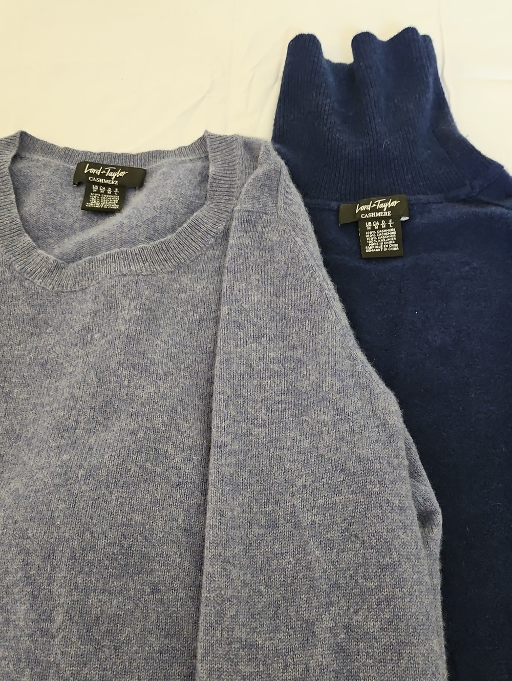 Lord & Taylor Cashmere Crewneck Turtleneck Sweaters Medium Blue